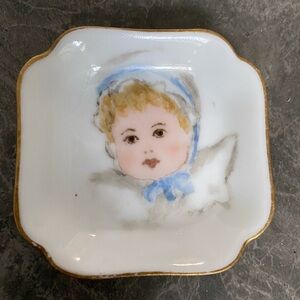 Antique Haviland Limoge  Porcelain Trinket Dish/Butter Pat with Child Portrait